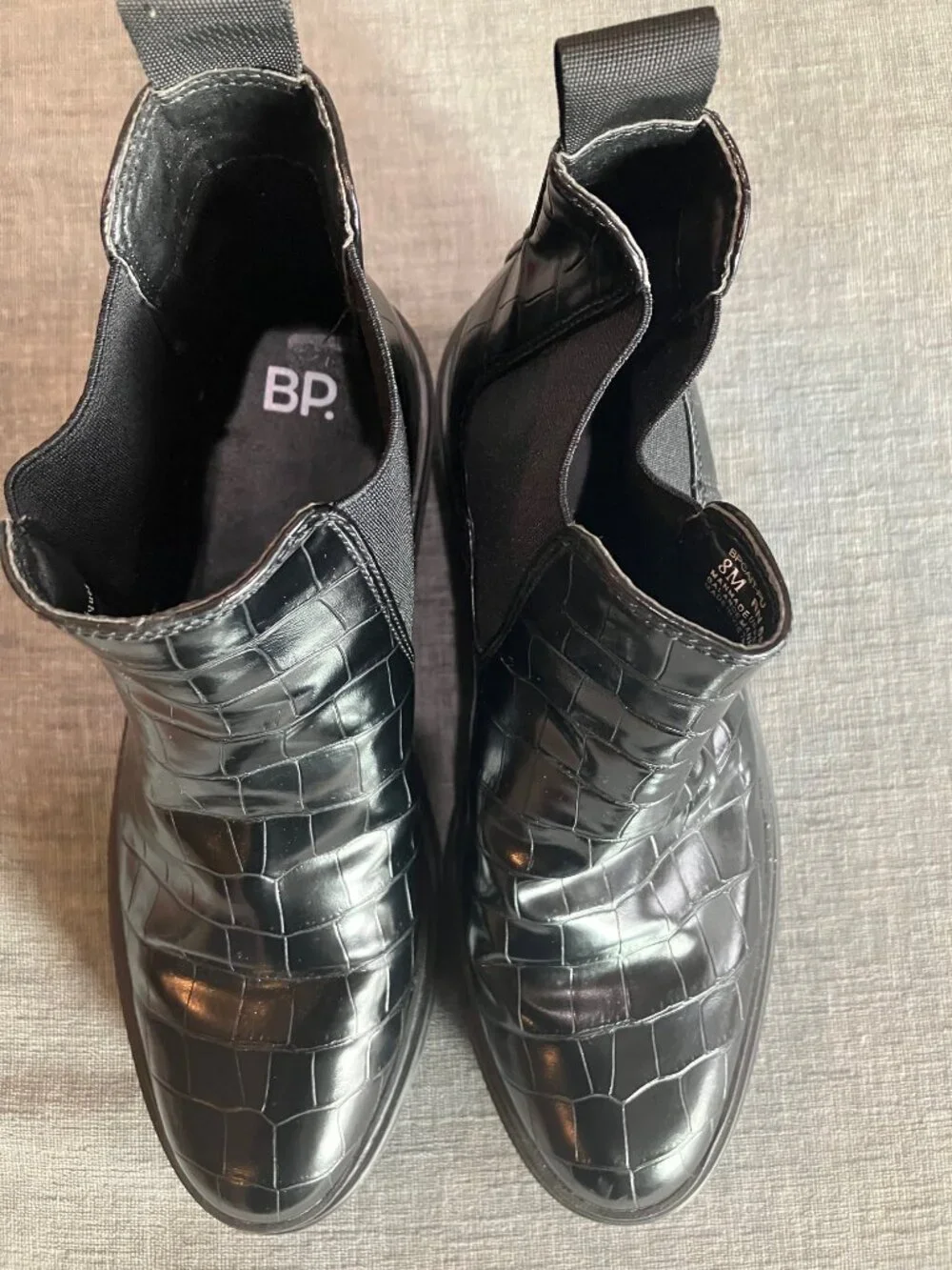 BP Cait Womens 8 Black Croc Embossed Chelsea Boots Platform Lug Sole NWOT
